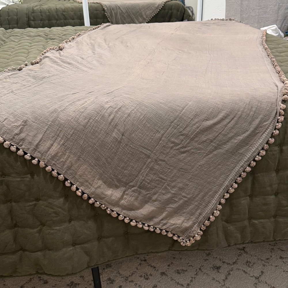 Matta Taupe Scarf with Pom Pom Trim - Picture 8 of 9